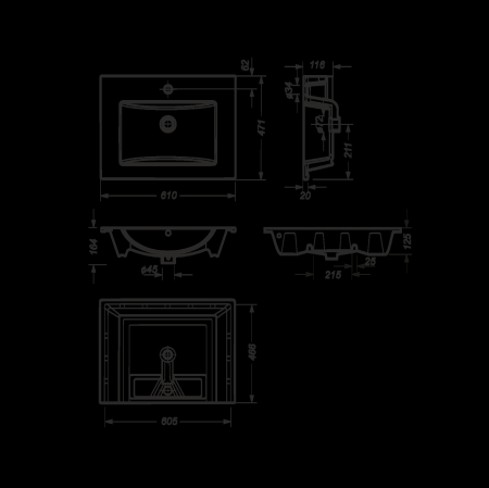 Раковина подвесная 60см Sanita Luxe Quadro QDR60SLWB01 белый